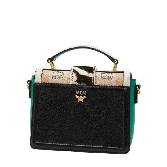 MCM Visetos Logogram Studs Leather Shoulder Bag